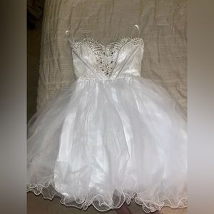 White Bejeweled Homecoming Dress